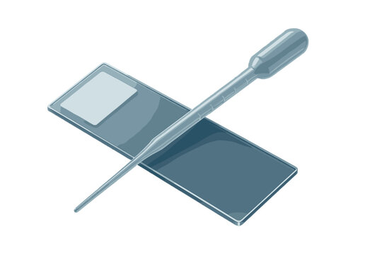 Pipette dropper resting on a glass microscope slide for scientific laboratory research