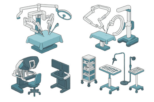 Isometric set of modern robotic surgery equipment and medical instruments