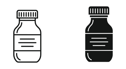 Medicine bottle outline and glyph icon set isolated on white background, medical container vector symbol.