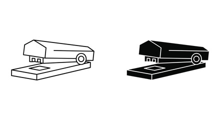 Stapler office tool vector icon set: outline and glyph style stationery symbol for binding papers