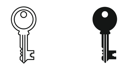 Simple classic outline and solid fill key icons representing security, access, unlocking solutions, and discovery.