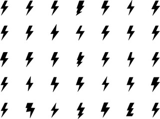 Dynamic Collection of Black Grunge Lightning Bolt Icons on White Background Energetic and Striking Design Elements collection