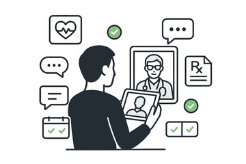 Patient consulting with a doctor remotely using a tablet for virtual healthcare services and digital prescription