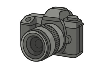 Professional digital single-lens reflex camera with large zoom lens isolated on white background