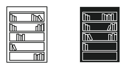 Bookshelf icon with books, education symbol, linear and solid black vector illustration, knowledge concept