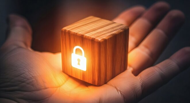 Digital privacy and cybersecurity concept with soft-glow security block