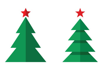Obraz premium Two stylized green christmas trees with red stars on top