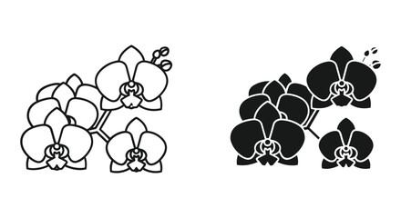 Detailed outline and bold silhouette vector graphics of exotic orchid flowers, ideal for elegant design applications and decor. © NorStock