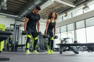 Couple engaged in a weight training session, showcasing teamwork and dedication to fitness Generative AI