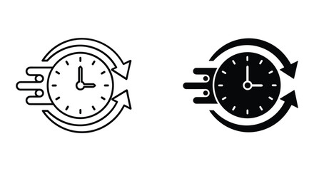 Fast time icon set showcasing quick delivery, rapid processing, and efficient service, modern vector graphic.