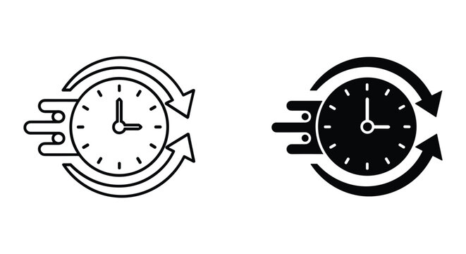 Fast time icon set showcasing quick delivery, rapid processing, and efficient service, modern vector graphic.