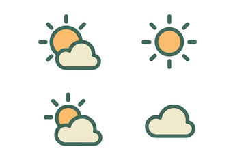Obraz premium Minimal graphic symbols for weather forecast showing sun, cloud, and partly cloudy conditions