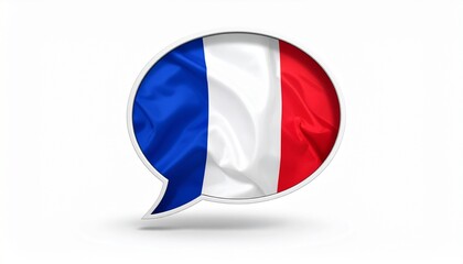 Speech bubble with French flag design symbolizing French language and cultural communication.