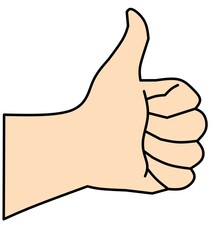 Color illustration of a thumbs-up hand gesture symbolizing approval, success, positivity, and agreement for various design projects.