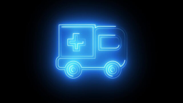Blue Neon Outline Ambulance Animation - Emergency Medical Service Concept