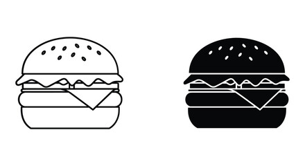 Line and glyph style hamburger icons, illustrating popular fast food item for web, print, and branding projects
