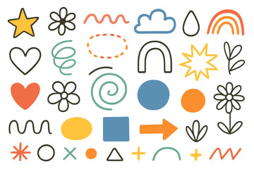 Fototapeta premium Colorful abstract doodle shapes and hand drawn elements for creative graphic design