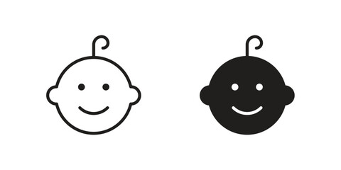 Child head icon set. Outline symbol editable.