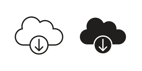 Cloud download icon set. Outline symbol editable.