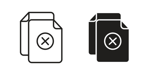 Delete Document icon set. Outline symbol editable.