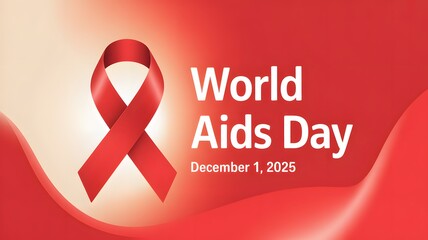 World aids day awareness banner with red ribbon symbol, december 1