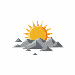 Flat Simple Mountain Landscape with Rising Sun Adventure Travel Illustration