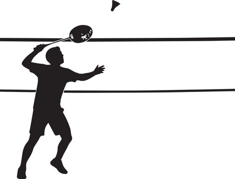 Silhouette of a badminton player actively smashing shuttlecock during match play