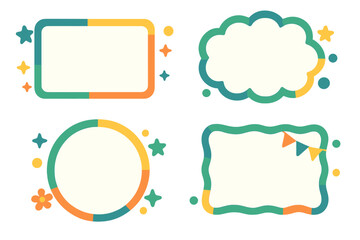 Colorful blank frames and borders set with playful shapes and decorative elements