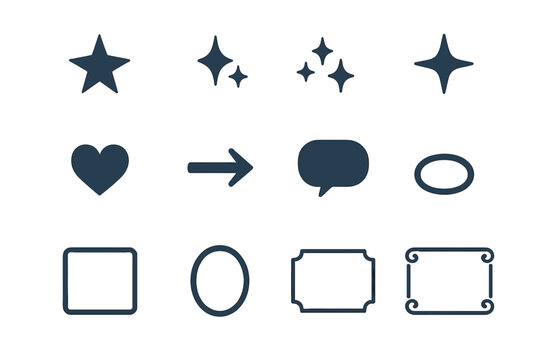 Minimalist collection of basic user interface icons and decorative frames for web design elements
