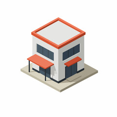 Fototapeta premium Isometric 3D Storefront Commercial Retail Building Structure Architecture Illustration