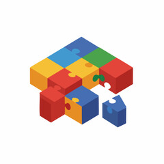 Fototapeta premium Isometric Colorful Puzzle Cube Home Construction Concept Illustration