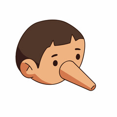 Cartoon Illustration Character Head with Long Nose Lie Telling Concept