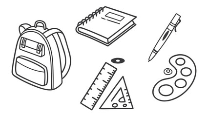 Outlined Backpack with Straps, Pocket, and Flap, Simple School Supplies.