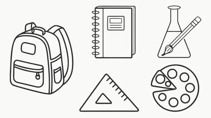 Collection of Hand-Drawn School and Art Supplies Icons