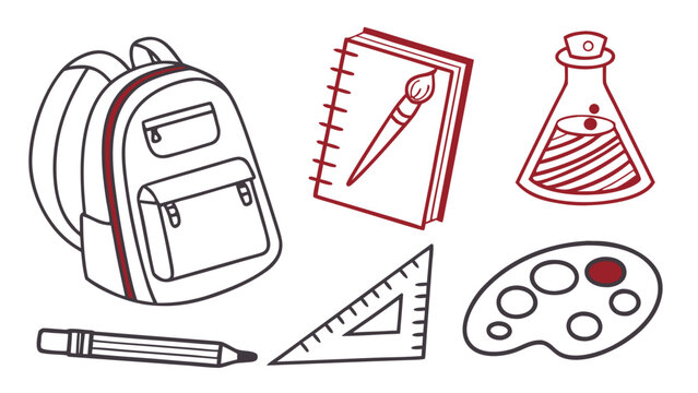 Collection of School and Art Supplies in a Hand-Drawn Style