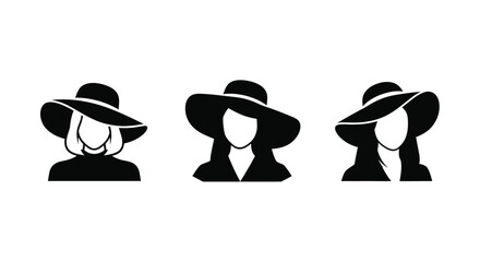 Elegant silhouettes of women wearing stylish wide brimmed hats in black