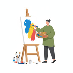 Fototapeta premium Artist Painting on Easel with Brush, Creative Hobby and Fine Art Concept