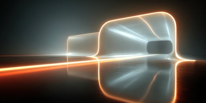 Futuristic Tunnel Entrance with Glowing Neon Edges and Light Trails abstract architecture