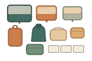 Modern travel packing cubes and storage organizers set for efficient luggage management