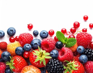 Fresh Red Berries Mix on White Background