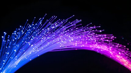 Vibrant optical fiber strands illuminated against a dark backdrop, creating an abstract and mesmerizing visual