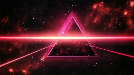 A glowing triangular neon portal effect with radiant beams across a cosmic backdrop, expressing futuristic virtual energy and dynamic digital style. HD 4K Video - Powered by Adobe