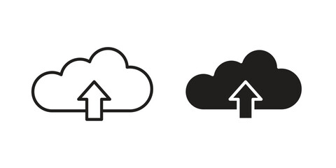 Obraz premium Cloud upload icon flat and stroke collection for ui ux work.