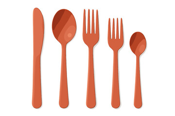 Contemporary matte orange flatware set including knife, two spoons, and two forks