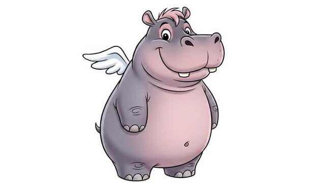Adorable Cartoon Hippo with Wings Animation, perfect for children's content and educational