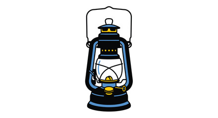 Vintage kerosene lantern illustration with blue and red color scheme