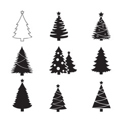 Vector Many different black Christmas tree icon set