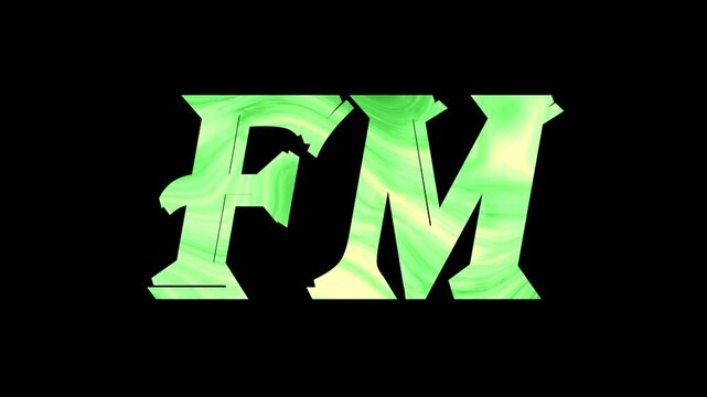 Vibrant fluid green textured fm monogram logo design art isolated on transparent background