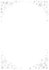 Fototapeta premium Christmas snowflakes corners background. Silver snow falling letter, backdrop, greeting card decoration.