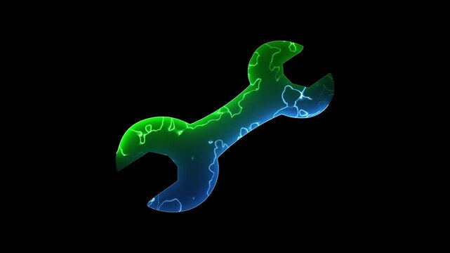 Stylized wrench icon with vibrant green blue color isolated on transparent background